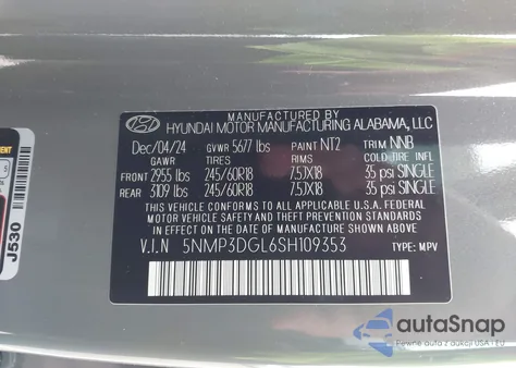 2025 Hyundai Santa Fe Xrt z USA, uszkodzony, nr VIN 5NMP3DGL6SH109353